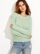 Shein Green Ribbed Trim Sweater