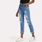 Shein Bleached Wash Rips Detail Cropped Jeans