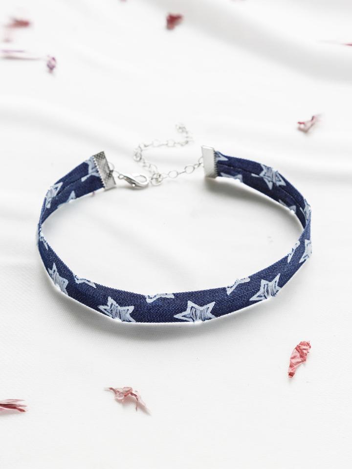 Shein Blue Star Pattern Denim Choker