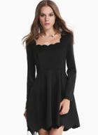 Shein Black Long Sleeve Backless Scalloped Dress