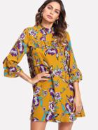 Shein Ruffle Sleeve Floral Swing Dress