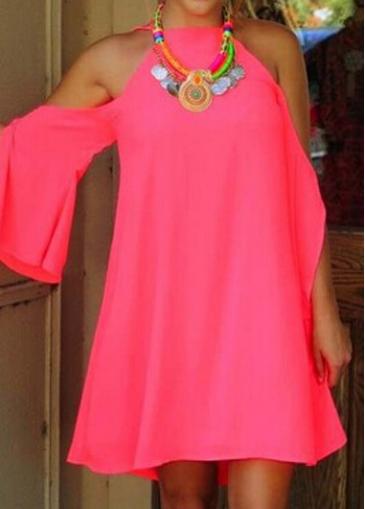 Rosewe Flare Sleeve Pink Shift Mini Dress
