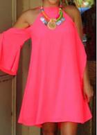 Rosewe Flare Sleeve Pink Shift Mini Dress