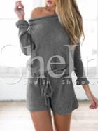 Shein Grey Long Sleeve Lace Up Playsuit