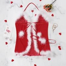 Shein Plus Faux Fur Trim Dress With Thong