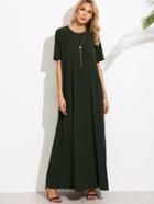 Shein Dark Green Short Sleeve Zipper Back Maxi Dress