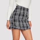 Shein Ruffle Hem Plaid Tweed Skirt
