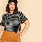 Shein Plus Ruffle Sleeve Striped T-shirt