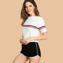 Shein Striped Tape Crop Top & Dolphin Shorts Pj Set