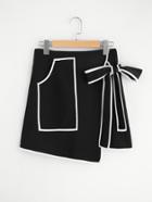 Shein Contrast Binding Bow Tie Wrap Skirt