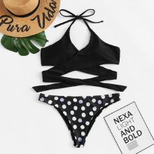 Shein Plus Polka Dot Wrap Bikini Set