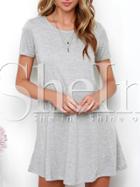 Shein Grey Textured Short Sleeve Casual T-shirt Dress