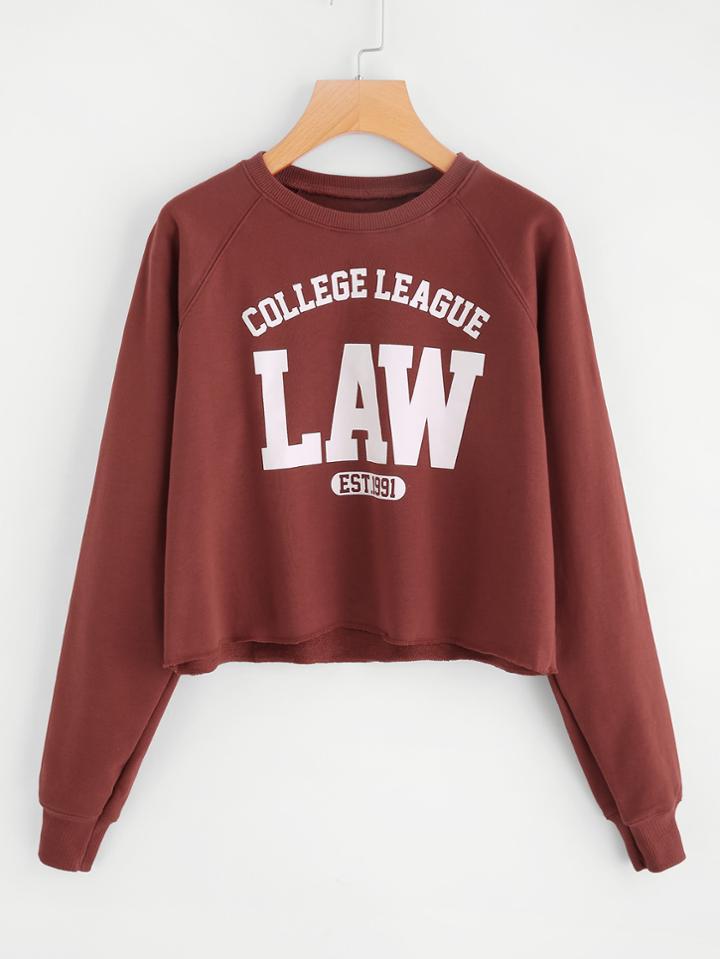 Shein Raglan Sleeve Print Crop Sweatshirts