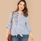 Shein Plus Flower Embroidered Striped Shirt