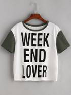 Shein Slogan Print Contrast Short Sleeve T-shirt