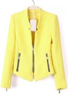 Rosewe Yellow Stand Collar Long Sleeve Woman Suits With Zip