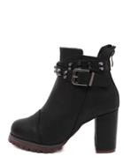 Shein Black Back Zipper Studded Ankle Boots