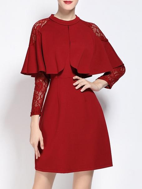 Shein Red Lace Sleeve Cape Dress