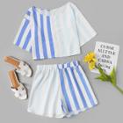 Shein Drop Shoulder Striped Top With Shorts