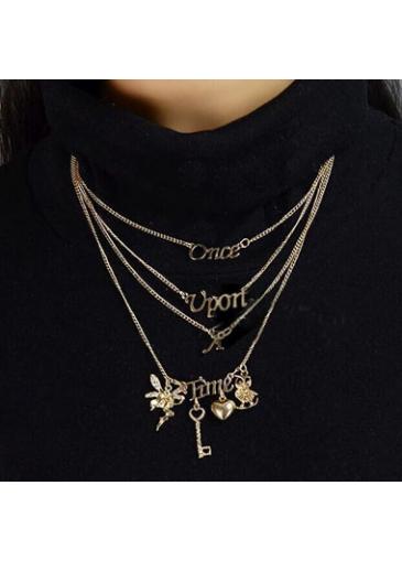 Rosewe Letter Design Heart And Key Pendant Layered Necklace