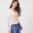 Shein Knot Neck Colorblock 2 In 1 Blouse