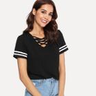 Shein Contrast Tape Crisscross Neck Tee