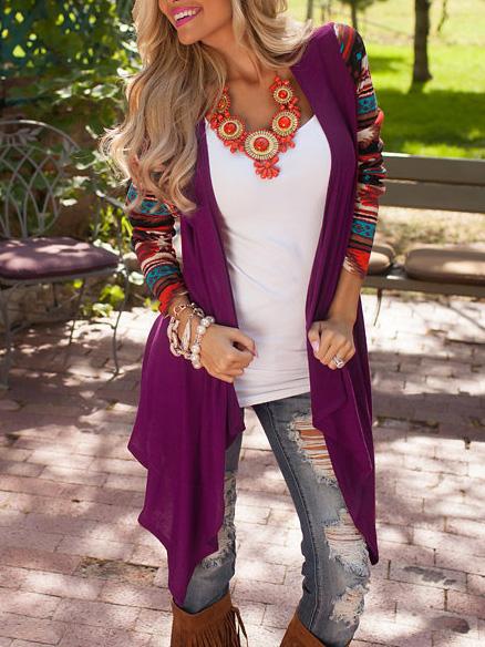 Shein Rose Red Geometric Print Drape Front Knit Cardigan