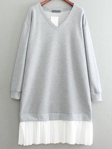 Shein Grey V Neck Contrast Hem Loose Dress