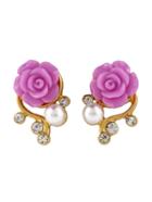 Shein Purple Rose Shaped Artificial Pearl And Diamond Stud Earrings