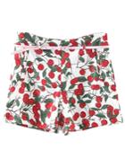 Shein Multicolor Pockets Zipper Side Cherry Print Shorts With Belt