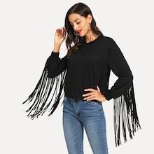 Shein Fringe Embellished Solid Sweatshirt