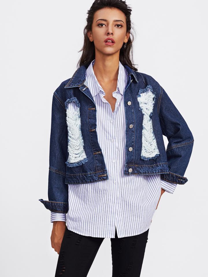 Shein Extreme Distressing Crop Denim Jacket