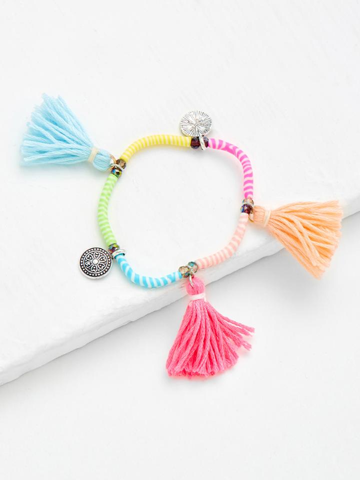 Shein Tassel Decorated Striped Design Charm Bracelet