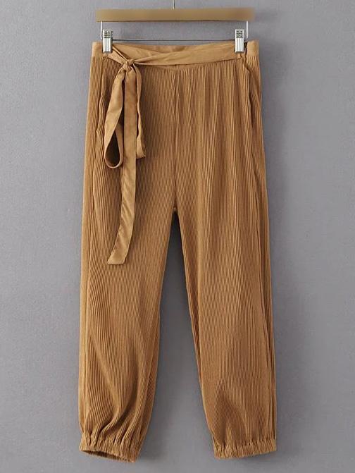 Shein Brown Self Tie Zipper Side Pocket Bloomers
