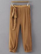 Shein Brown Self Tie Zipper Side Pocket Bloomers
