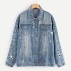 Shein Plus Splash Print Grommet Detail Denim Jacket