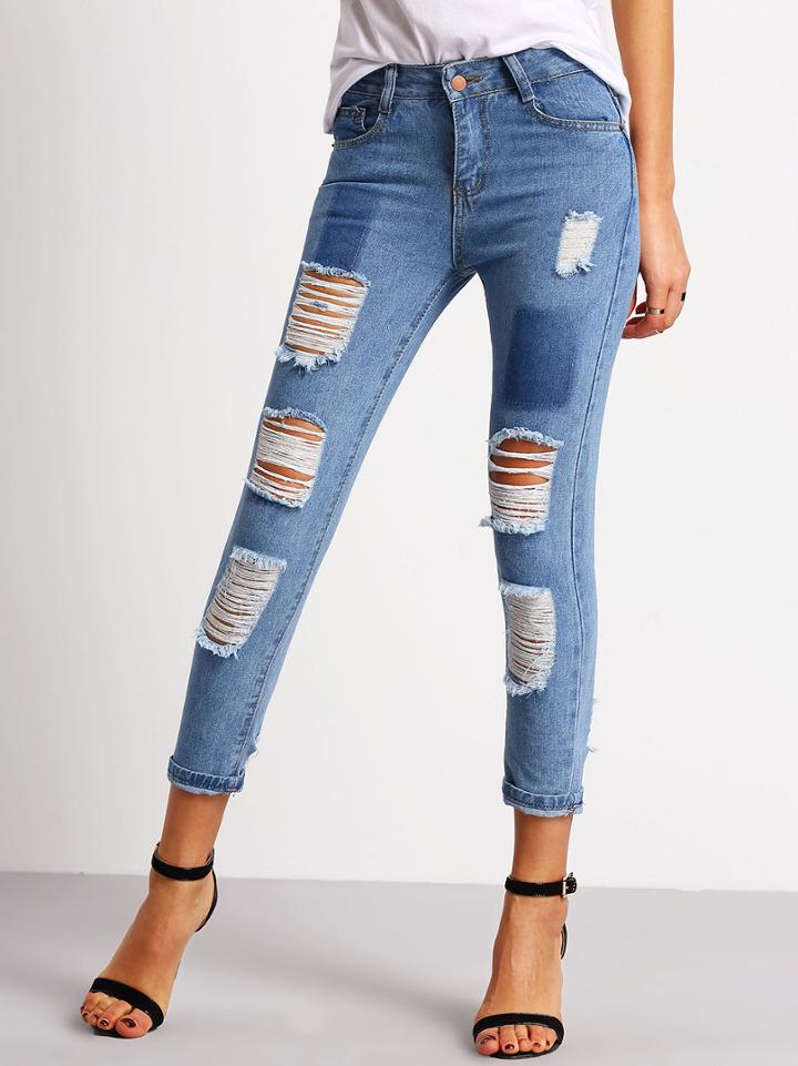 Shein Distressed Capri Jeans