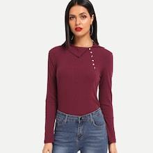Shein Button Decoration Skinny Tee