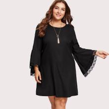 Shein Plus Lace Trim Trumpet Sleeve Dress