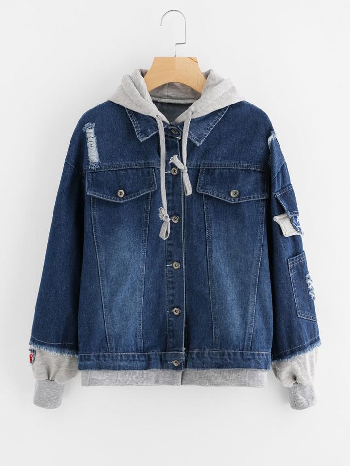 Shein 2 In 1 Hooded Denim Jacket