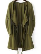 Shein Army Green Draped Collar Drawstring Chiffon Coat