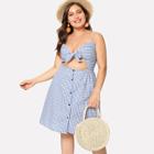 Shein Plus Bow Tie Front Cut Out Checked Dress
