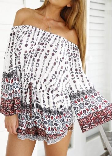 Rosewe Off The Shoulder Printed Long Sleeve Romper