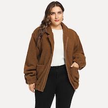 Shein Plus Dual Pocket Zip-up Teddy Coat