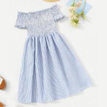 Shein Frill Shirred Striped Dress