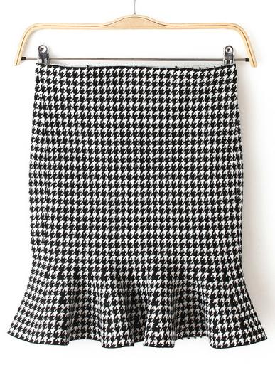 Shein Black White Ruffle Houndstooth Skirt