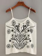 Shein Embroidery Tassel-tie Neck Cami Top