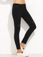 Shein Black Ripped Denim Jeans With Rolled Hem