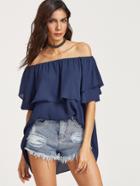 Shein Royal Blue Ruffle Off The Shoulder Top