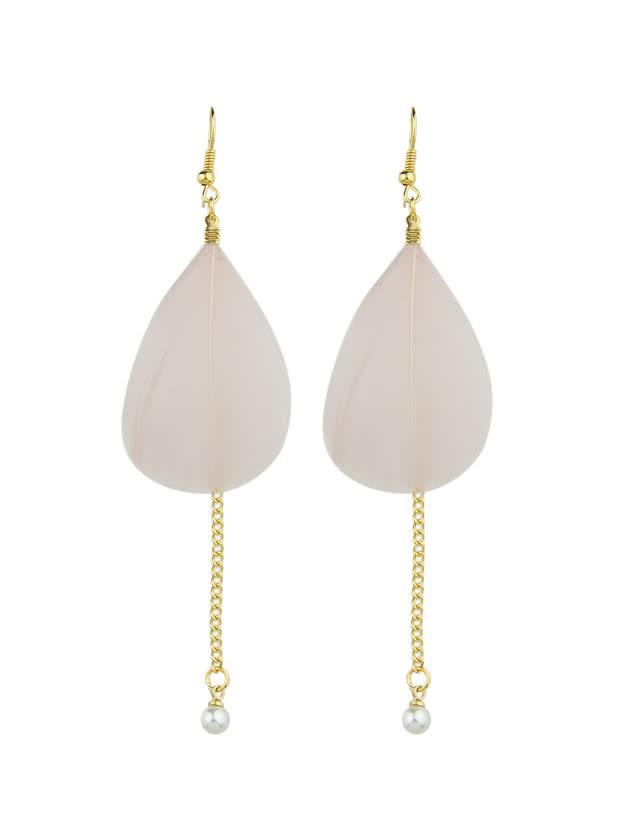 Shein Boho Style Pink Color Feather Long Chain Earrings